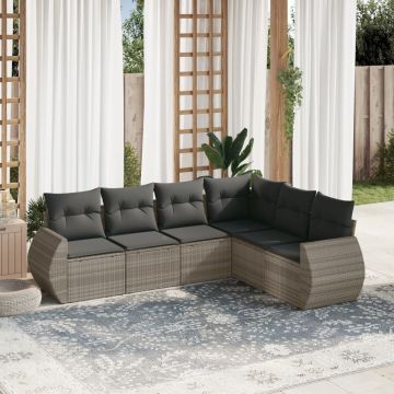 Set Divano da Giardino 6pz con Cuscini Grigio Chiaro Polyrattan