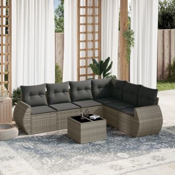 Set Divani da Giardino 7 pz con Cuscini Grigio in Polyrattan