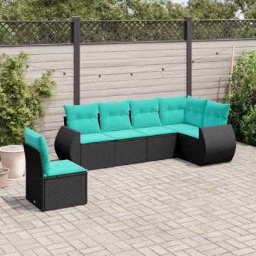 Set Divani da Giardino 6 pz con Cuscini Nero in Polyrattan
