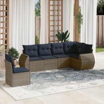 Set Divani da Giardino 6 pz con Cuscini Grigio in Polyrattan
