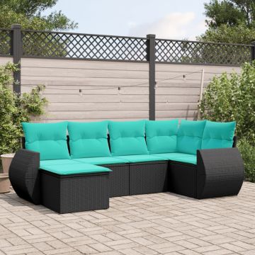 Set Divani da Giardino 6 pz con Cuscini Nero in Polyrattan