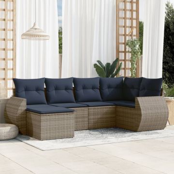 Set Divani da Giardino 6 pz con Cuscini Grigio in Polyrattan