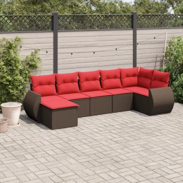 Set Divani da Giardino 7 pz con Cuscini Marrone in Polyrattan