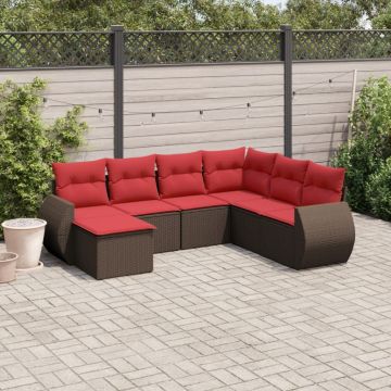 Set Divani da Giardino 7 pz con Cuscini Marrone in Polyrattan
