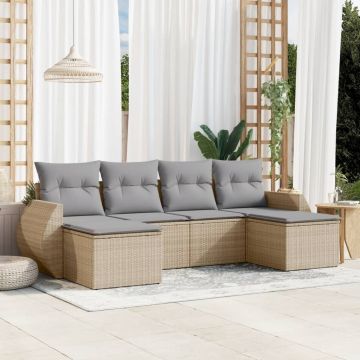 Salotto da giardino in polyrattan beige, 6 pezzi