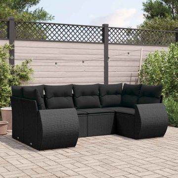 Salotto da giardino nero in polyrattan 6 pezzi