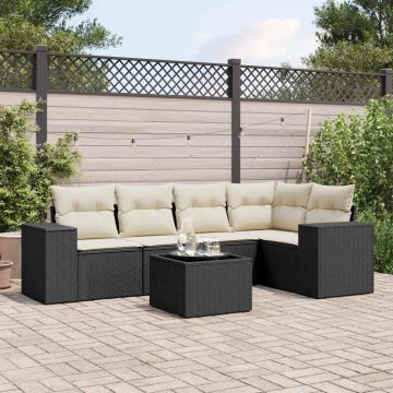 Set Divano da Giardino 6 pz con Cuscini Nero in Polyrattan