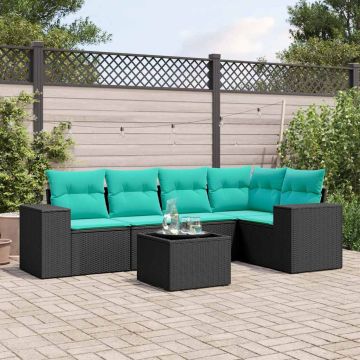 Set Divani da Giardino 6 pz con Cuscini Nero in Polyrattan