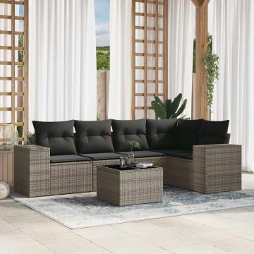 Set Divano da Giardino 6 pz con Cuscini Grigio in Polyrattan