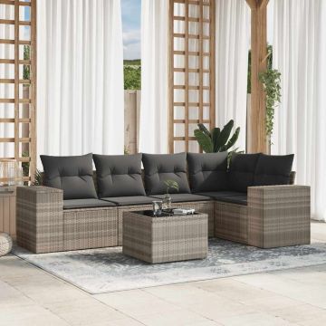 Set Divano da Giardino 6pz con Cuscini Grigio Chiaro Polyrattan