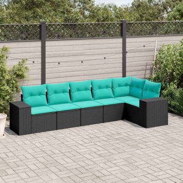 Set Divani da Giardino 6 pz con Cuscini Nero in Polyrattan