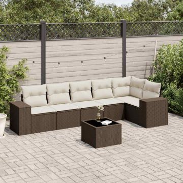 Salotto da Giardino 7 Pezzi Marrone in Polyrattan con Cuscini