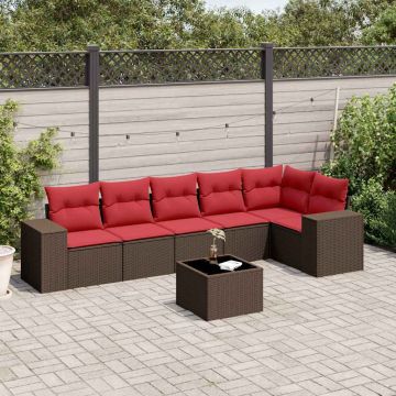 Set Divani da Giardino 7 pz in Rattan PE Marrone con Cuscini
