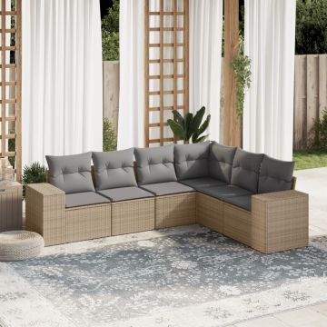 Set Divano da Esterno 6 pz in Polyrattan Beige con Cuscini