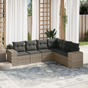 Salotto da giardino grigio in polyrattan, 6 pezzi con cuscini 2