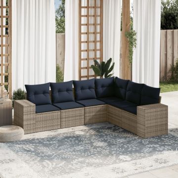Salotto da Giardino 6 pz in Polyrattan Grigio con Cuscini 5