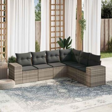Salotto da giardino 6 pz in polyrattan grigio chiaro con cuscini 2