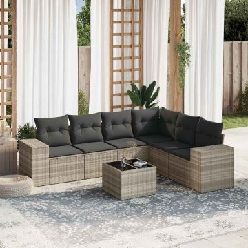 Salotto da Giardino 7 pz in Rattan PE Grigio Chiaro con Tavolo
