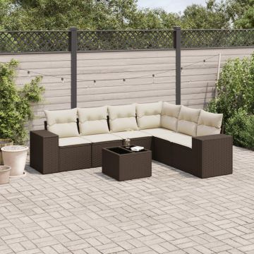 Salotto da giardino 7 pz in polyrattan marrone con cuscini 3