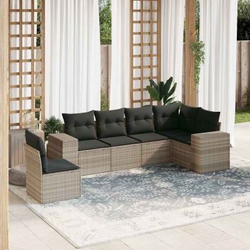 Salotto da giardino 6 pz in rattan PE con cuscini grigi