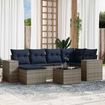Set Divani da Giardino 7 pz con Cuscini Grigio in Polyrattan