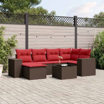 Set Divani da Giardino 7 pz con Cuscini Marrone in Polyrattan