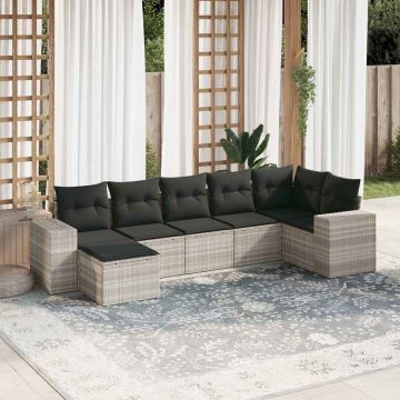 Set Divani da Giardino 7pz con Cuscini Grigio Chiaro Polyrattan