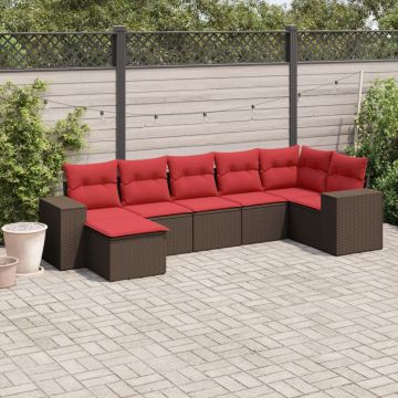 Set Divani da Giardino 7 pz con Cuscini Marrone in Polyrattan