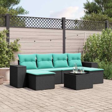 Set Divani da Giardino 7 pz con Cuscini Nero in Polyrattan