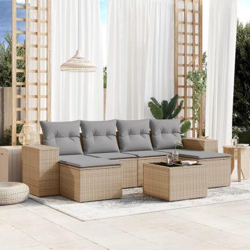Set Divani da Giardino 7 pz con Cuscini Beige in Polyrattan
