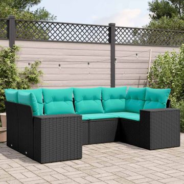Set Divani da Giardino 6 pz con Cuscini Nero in Polyrattan