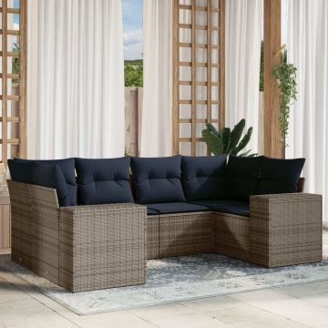 Set Divani da Giardino 6 pz con Cuscini Grigio in Polyrattan