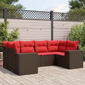 Set Divani da Giardino 6 pz con Cuscini Marrone in Polyrattan