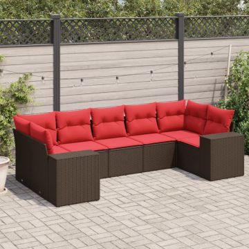 Set Divani da Giardino 7 pz con Cuscini Marrone in Polyrattan