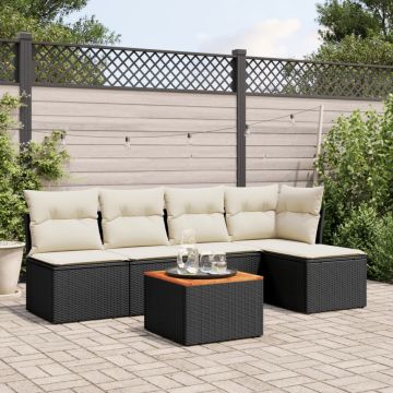 Set divano da giardino nero in rattan PE, 6 pezzi modulari