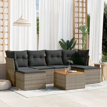 Set Divani da Giardino 7 pz con Cuscini Grigi in Rattan PE