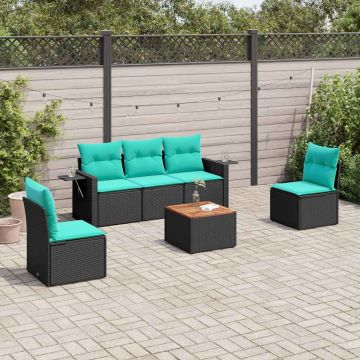 Set Divani da Giardino 6 pz con Cuscini Nero in Polyrattan