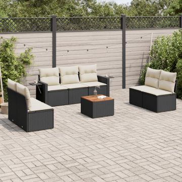 Salotto da Giardino 8 pz Nero in Polyrattan con Cuscini