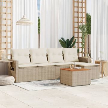Salotto da Giardino 6 Pezzi in Rattan PE Beige con Tavolo