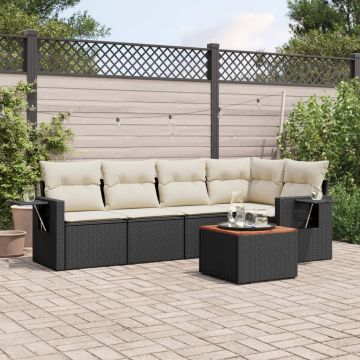 Salottino da esterno 6 pz in polyrattan nero con cuscini