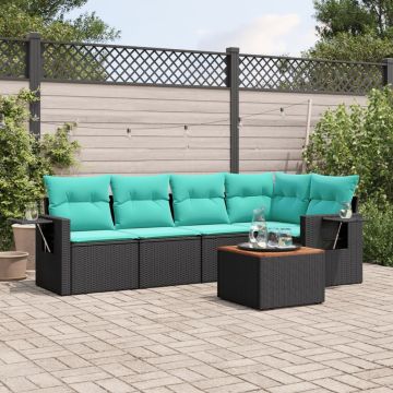 Salotto da giardino 6 pezzi in rattan PE nero