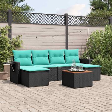 Set Divani da Giardino 7 pz con Cuscini Nero in Polyrattan