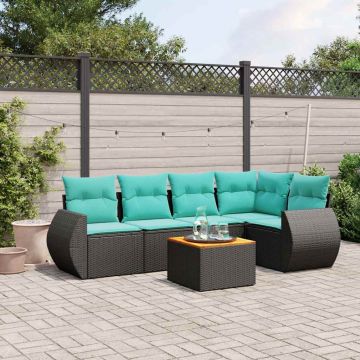Set Divani da Giardino 6 pz con Cuscini Nero in Polyrattan