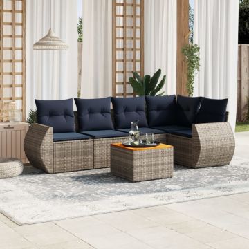 Set Divani da Giardino 6 pz con Cuscini Grigio in Polyrattan