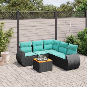 Set Divani da Giardino 6 pz con Cuscini Nero in Polyrattan