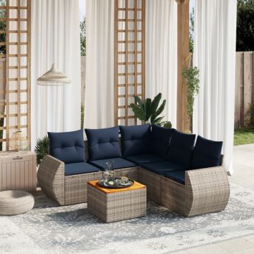 Set Divani da Giardino 6 pz con Cuscini Grigio in Polyrattan