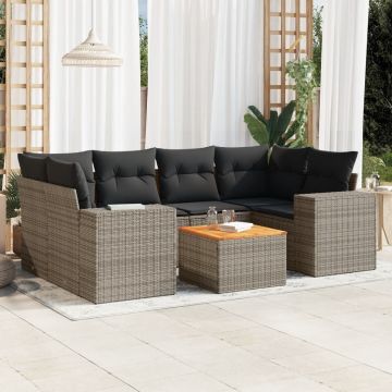 Salotto da Giardino 7 Pezzi in Polyrattan Grigio con Cuscini