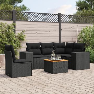 Salotto da giardino 6 pz in rattan PE nero con cuscini sfoderabili 2