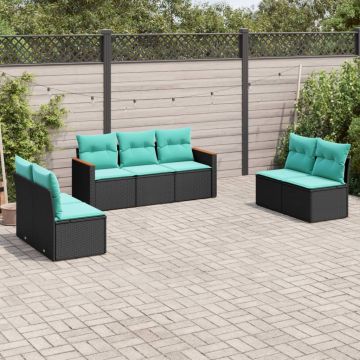Set Divani da Giardino 7 pz con Cuscini Nero in Polyrattan