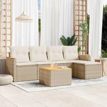 Set Divano da Giardino 6 pz con Cuscini Beige in Polyrattan